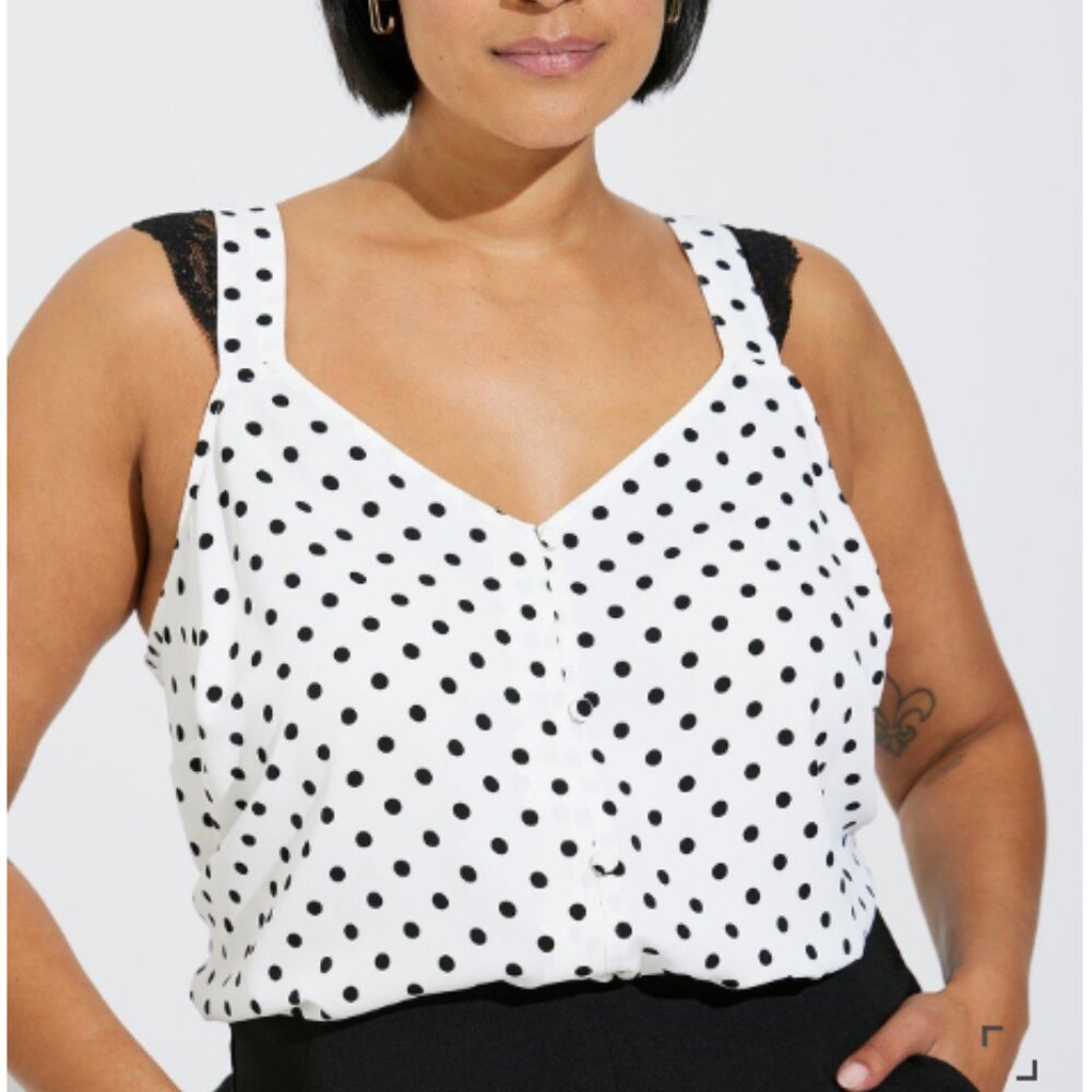 Torrid Studio Crepe de Chine Lace Trim Button Front Tank